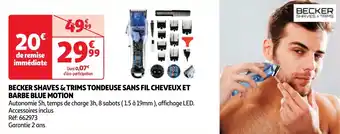 BECKER SHAVES & TRIMS TONDEUSE SANS FIL CHEVEUX ET BARBE BLUE MOTION