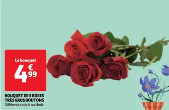 Auchan BOUQUET DE 5 ROSES TRÈS GROS BOUTONS Différents coloris au choix aanbieding