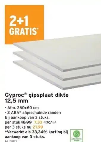 GAMMA Gyproc gipsplaat dikte 12,5 mm per m² aanbieding