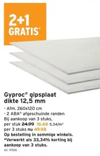 GAMMA Gyproc gipsplaat dikte 12,5 mm per m² aanbieding