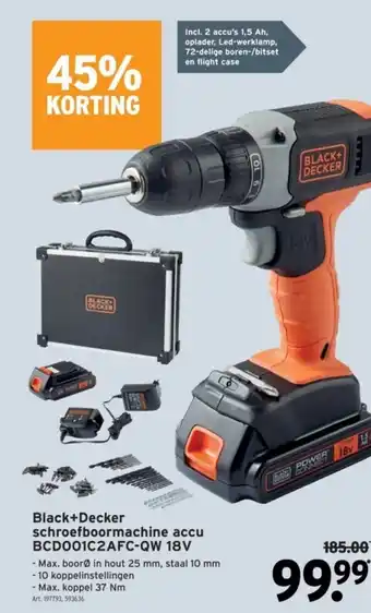 GAMMA Black+Decker schroefboormachine accu BCD001C2AFC-QW 18V aanbieding