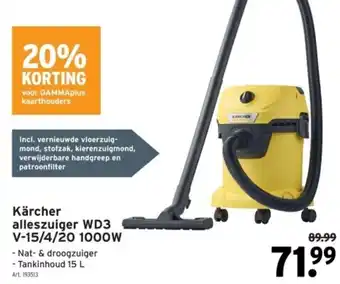 GAMMA Kärcher alleszuiger WD3 V-15/4/20 1000W aanbieding