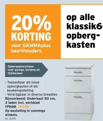 Onderkast 50cm, 3 laden incl. werkblad