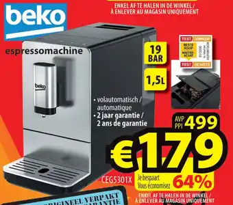 ElectroStock beko espressomachine 1.5L CEG5301X aanbieding