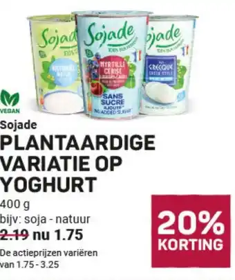 Ekoplaza Sojade PLANTAARDIGE VARIATIE OP YOGHURT 400g aanbieding