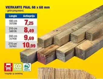 Hubo Vierkante paal 68 x 68 mm 180 cm aanbieding