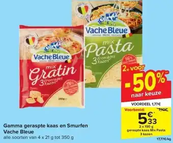 Carrefour Gamma geraspte kaas en smurfen vache bleue aanbieding