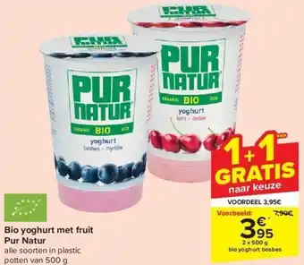 Carrefour Bio yoghurt met fruit pur natur aanbieding