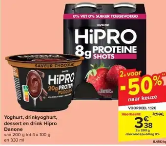 Carrefour Yoghurt, drinkyoghurt, dessert en drink hipro danone aanbieding