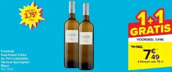 Carrefour Frankrijk sud-ouest côtes du tarn labastide terrane sauvignon blanc aanbieding