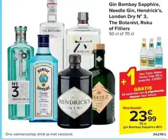 Gin bombay sapphire, needle gin, hendrick’s, london dry n° 3, the botanist, roku of filliers
