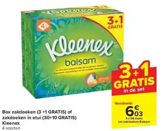Carrefour Box zakdoeken (3 +1 gratis) of zakdoeken in etui (30+10 gratis) kleenex aanbieding