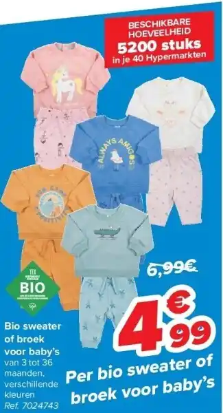 Carrefour Bio sweater of broek voor baby’s aanbieding