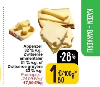 Cora Appenzell 32 % v.g., zwitserse emmentaler 31 % v.g. of zwitserse gruyère 32 % v.g aanbieding