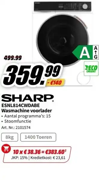 Sharp esnl814cwdabe wasmachine voorlader