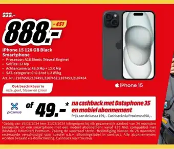 MediaMarkt Iphone 15 128 gb black smartphone aanbieding