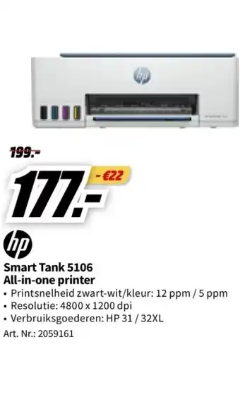 MediaMarkt Hp smart tank 5106 all-in-one printer aanbieding