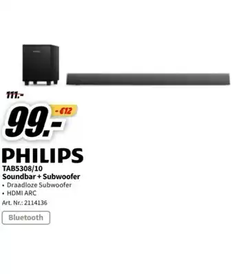MediaMarkt Philips tab5308/10 soundbar + subwoofer aanbieding