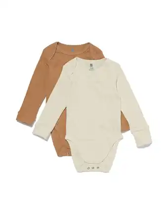 HEMA Hema meegroei rompers rib met bamboe stretch - 2 stuks bruin (bruin) aanbieding