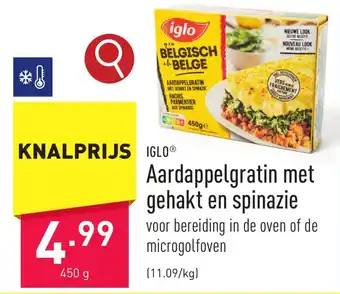 ALDI Aardappelgratin met gehakt en spinazie 450 g aanbieding