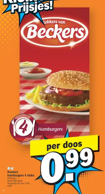 Beckers hamburgers 4 stuks per doos