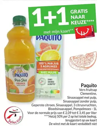 Intermarché Paquito Vers fruitsap Clementine, Sinaasappel met pulp, Sinaasappel zonder pulp, Geperste citroen, Sinaasappel, 3 ci aanbieding