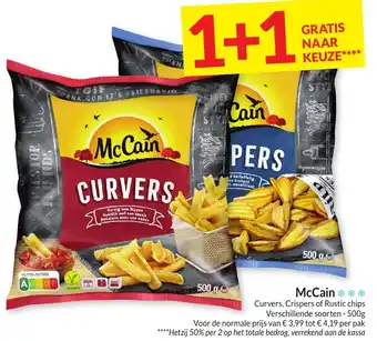 Intermarché McCain Curvers, Crispers of Rustic chips 500g aanbieding