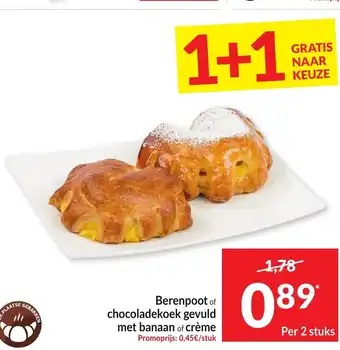 Berenpoot of chocoladekoek gevuld met banaan of crème
