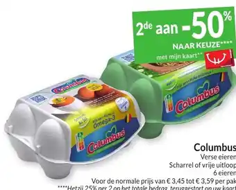 Intermarché Columbus Verse eieren Scharrel of vrije uitloop 6 eieren aanbieding