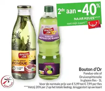 Intermarché Bouton d'Or Fondue-olie of Druivenpittenolie In glazen fles - 1L aanbieding