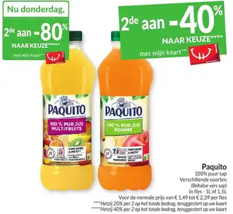 Intermarché Paquito 100% puur sap In fles - 1L of 1,5L aanbieding