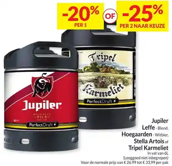 Intermarché Jupiler Leffe-Blond, Hoegaarden - Witbier, Stella Artois of Tripel Karmeliet In vat van 6L aanbieding