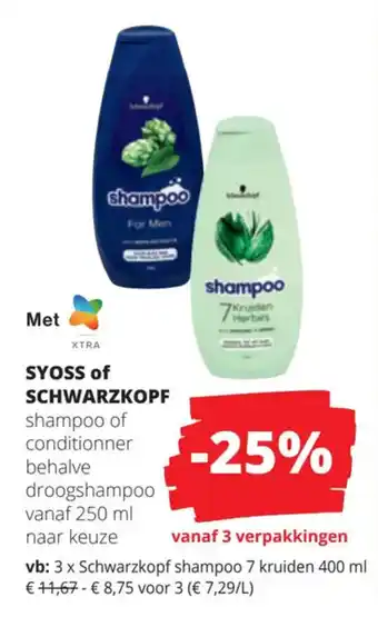 SYOSS of SCHWARZKOPF shampoo of conditionner behalve droogshampoo 250ml