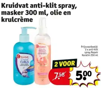 Kruidvat Kruidvat anti-klit spray, masker 300 ml, olie en krulcrème aanbieding