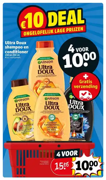 Kruidvat Ultra Doux shampoo en conditioner 200 en 250mL aanbieding