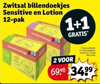 Kruidvat Zwitsal billendoekjes Sensitive en Lotion 12-pak aanbieding