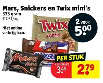 Kruidvat Mars, Snickers en Twix mini's 333 gram aanbieding