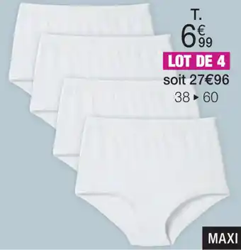LOT DE 4 CULOTTES MAXI, POINTELLE PUR COTON PEIGNÉ