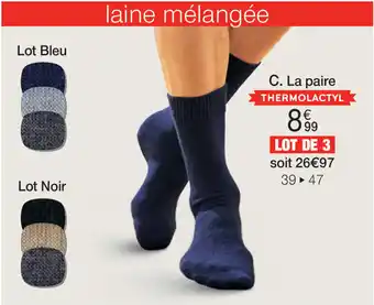 Damart LOT DE 3 PAIRES DE CHAUSSETTES UNIES THERMOLACTYL aanbieding