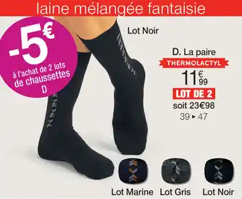Damart LOT DE 2 PAIRES DE CHAUSSETTES THERMOLACTYL ET LAINE aanbieding