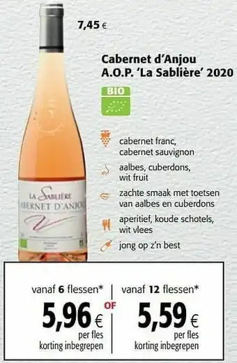 Colruyt Cabernet d’anjou a.o.p. ‘la sablière’ 2020 aanbieding