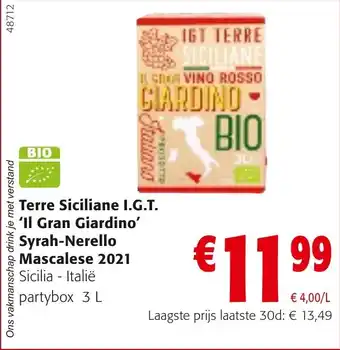 Colruyt Terre Siciliane I.G.T. 'Il Gran Giardino' Syrah-Nerello Mascalese 2021 aanbieding