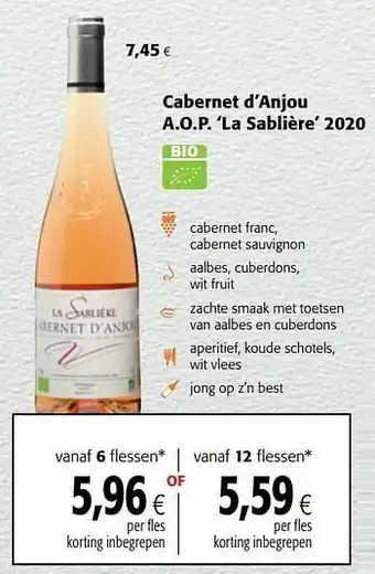 Colruyt Cabernet d’anjou a.o.p. la sablière 2020 aanbieding