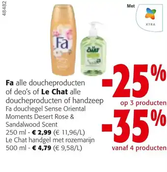 Colruyt Fa douchegel Sense Oriental Moments Desert Rose & Sandalwood Scent 250ml of le Chat handgel met rozenmarij 500ml aanbieding