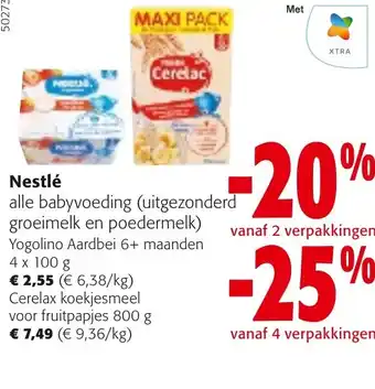 Colruyt Nestlé Yogolino Aardbei 6+ maanden 4 x 100g of Cerelax koekjesmeel voor fruitpapjes 800 g aanbieding