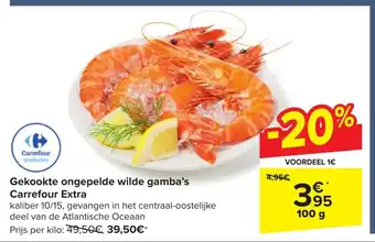 Carrefour Market Gekookte ongepelde wilde gamba's Carrefour Extra 100g aanbieding