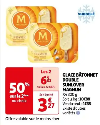 Auchan GLACE BÂTONNET DOUBLE SUNLOVER MAGNUM aanbieding
