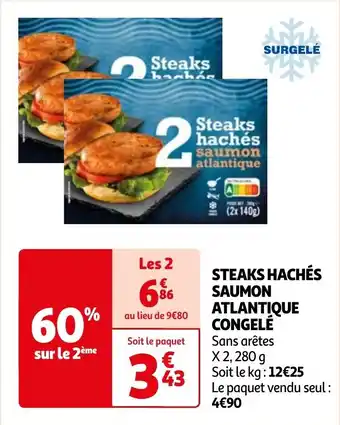 Auchan STEAKS HACHÉS SAUMON ATLANTIQUE CONGELÉ aanbieding