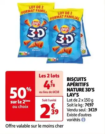 Auchan BISCUITS APÉRITIFS NATURE 3D'S LAY'S aanbieding