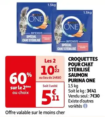 Auchan CROQUETTES POUR CHAT STÉRILISÉ SAUMON PURINA ONE aanbieding